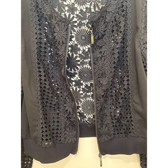 Berek Black Lace Bomber Jacket with Ornate floral Design Large - Picture 4 of 6